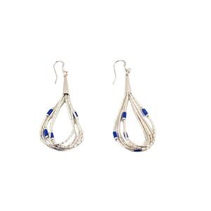 Navajo Multi Strand Silver & Blue Dangle Earrings Liquid Silver Southwestern**